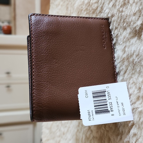 NWT Coach Men's Compact ID Dark Saddle Calf Leather 3-in-1 Wallet 🤎 - Picture 14 of 15